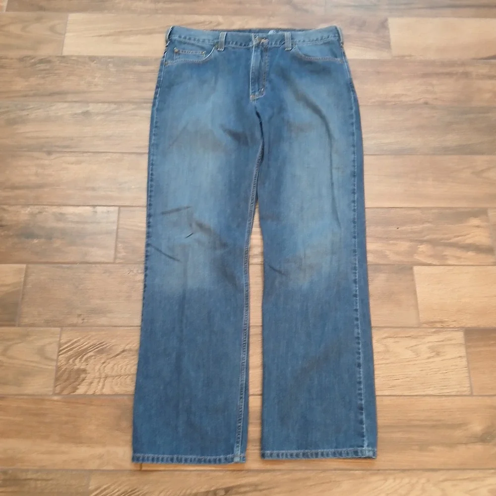 Carhartt‎ Jeans Mens 36x34 Blue Loose Straight Faded Fade Baggy Skater B325